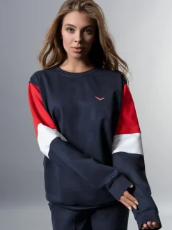 Sweatshirt mit kontrastfarbigen Elementen Navy