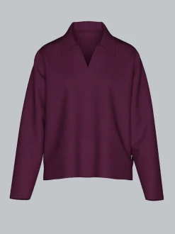 Sweatshirt mit Kragen und V-Ausschnitt Aubergine
