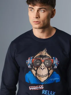 Sweatshirt mit lässigem Affen-Druckmotiv Navy