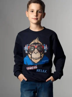Sweatshirt mit lässigem Affen-Druckmotiv Navy