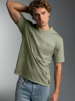 T Shirt aus Biobaumwolle mit Brusttasche Salbei