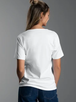 T Shirt aus Biobaumwolle mit V-Ausschnitt Weiss
