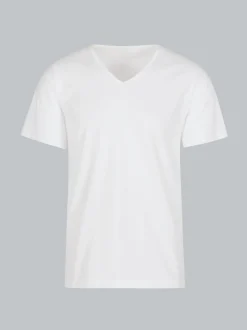 T Shirt aus Biobaumwolle mit V-Ausschnitt Weiss