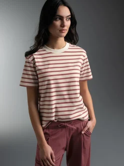 T Shirt in Ringeloptik Mahagoni