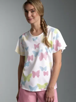 T Shirt mit Allover-Druck "Schmetterlinge" Weiss