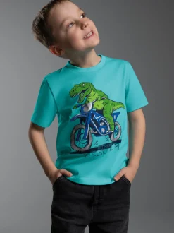 T Shirt mit Dino Motiv "No Risk No Fun" Mint
