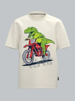 T Shirt mit Dino Motiv "No Risk No Fun" Natur