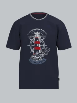 T Shirt mit Leuchtturm Motiv Navy