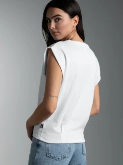 T Shirt mit modischen Falten Weiss