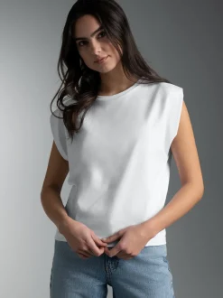 T Shirt mit modischen Falten Weiss