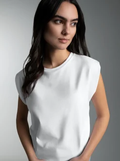 T Shirt mit modischen Falten Weiss