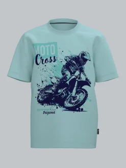 T Shirt mit Printmotiv "Moto Cross" Gletscher