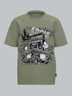 T Shirt mit Printmotiv "Music-Box" Salbei