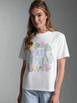 T Shirt mit Printmotiv "Summer" Weiss