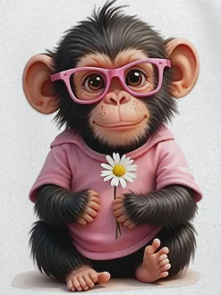 T Shirt mit süßem "Baby Affe Mädchen" Print Weiss