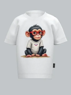 T Shirt mit süßem "Baby Affe Junge" Print Weiss