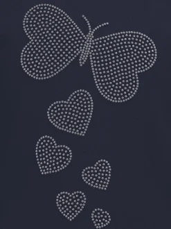 T Shirt mit Strass Motiv "Schmetterling" Navy