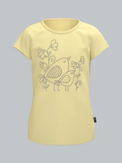 T Shirt mit Vogel Motiv aus Strass-Steinen Vanille