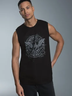Tanktop mit großem Motorrad-Print Schwarz