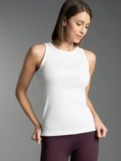 Träger-Shirt elastischer Doppelripp Weiss