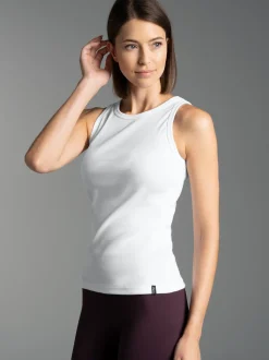 Träger-Shirt elastischer Doppelripp Weiss