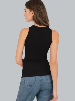 Träger-Shirt elastischer Doppelripp Schwarz