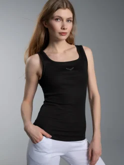 Trägershirt mit Kristallsteinen Schwarz