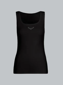 Trägershirt mit Kristallsteinen Schwarz