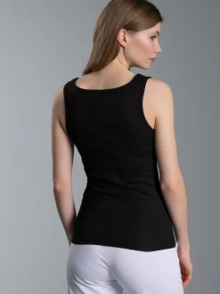 Trägershirt mit Kristallsteinen Schwarz