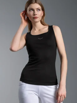 Trägershirt mit Kristallsteinen Schwarz