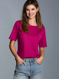 T-Shirt DELUXE Baumwolle mit Kristallsteinen Magenta
