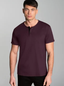 T-Shirt Knopfleiste aus Biobaumwolle Aubergine-C2C