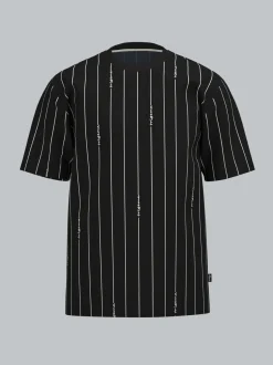 T-Shirt mit Allover Streifen-Muster Schwarz