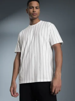T-Shirt mit Allover Streifen-Muster Weiss