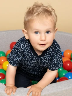 T-Shirt mit Allover-Smiley-Print Navy