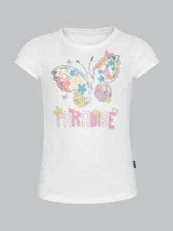 T-Shirt mit buntem Schmetterling-Printmotiv Weiss