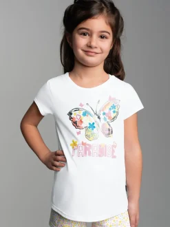 T-Shirt mit buntem Schmetterling-Printmotiv Weiss