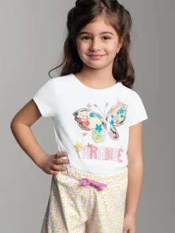 T-Shirt mit buntem Schmetterling-Printmotiv Weiss