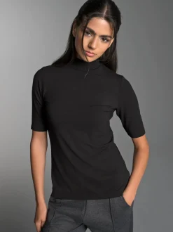 T-Shirt mit elastischem Stehkragen Schwarz