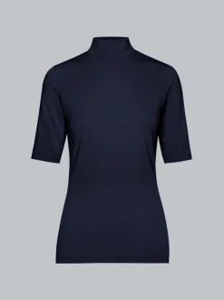 T-Shirt mit elastischem Stehkragen Navy