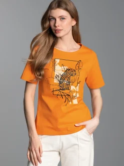 T-Shirt mit floralem Leo-Print Curry