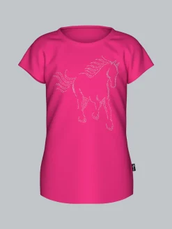 T-Shirt mit glitzerndem Pferde-Printmotiv Hibiskus