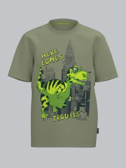 T-Shirt mit großem Dino-Printmotiv Salbei