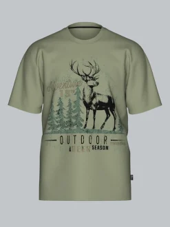 T-Shirt mit großem Hirsch-Printmotiv Salbei