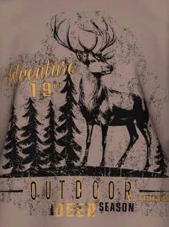 T-Shirt mit großem Hirsch-Printmotiv Taupe