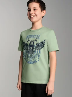 T-Shirt mit großem Motorrad-Printmotiv Green tea