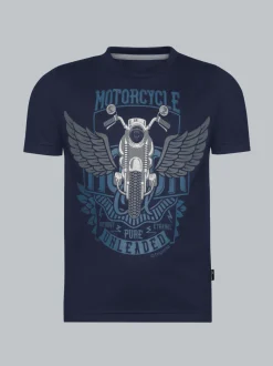 T-Shirt mit großem Motorrad-Printmotiv Navy