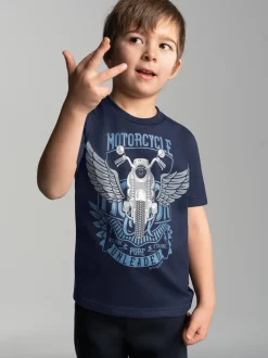 T-Shirt mit großem Motorrad-Printmotiv Navy