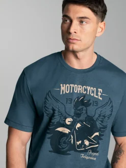 T-Shirt mit großem Motorrad-Printmotiv Jeans-melange