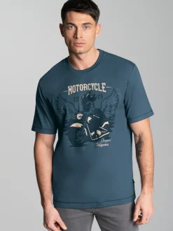 T-Shirt mit großem Motorrad-Printmotiv Jeans-melange
